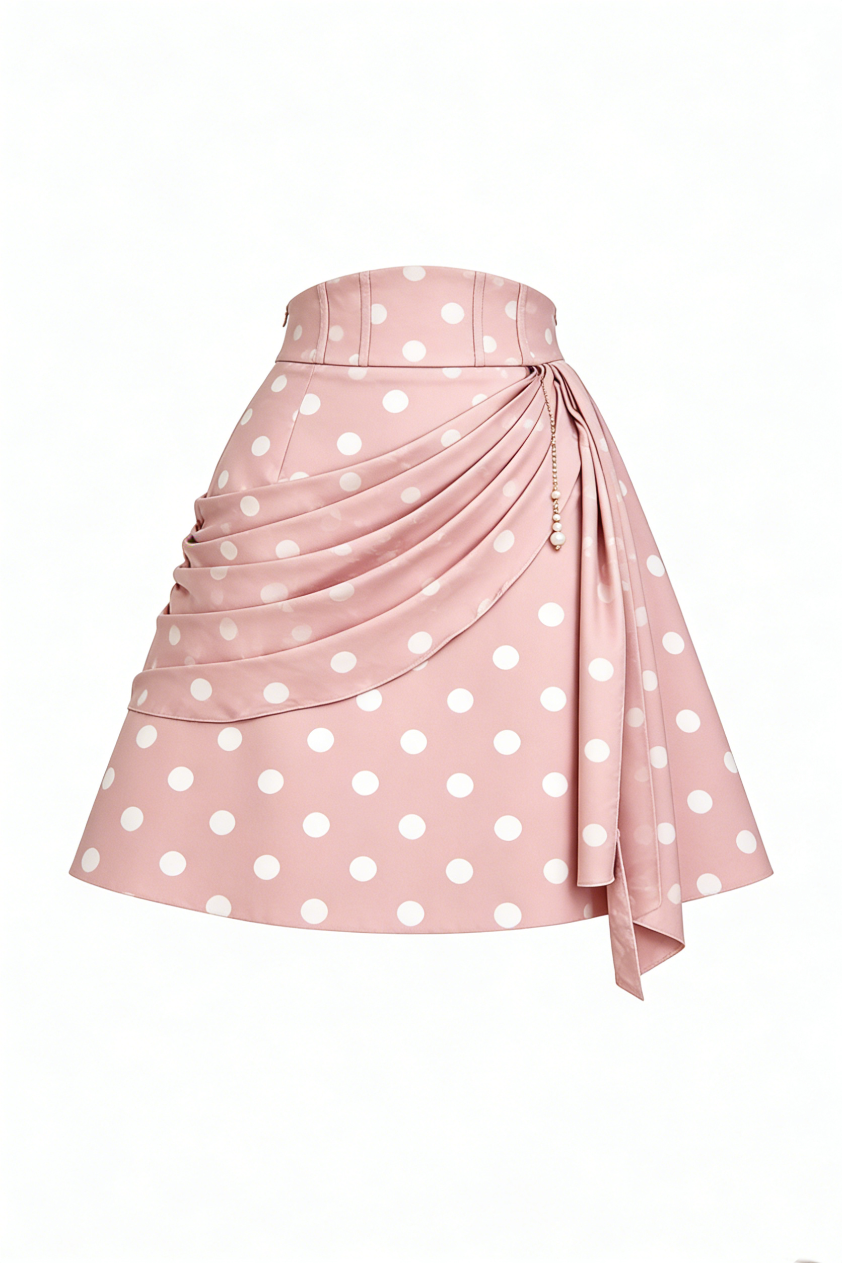 Pink Polka Dot Draped Mini Skirt