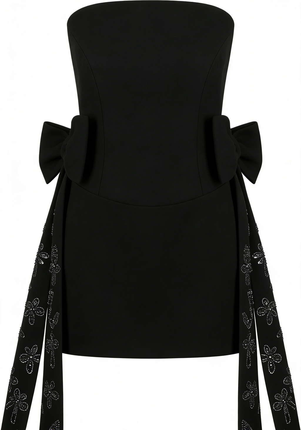 Black Strapless Bow & Crystal Accent Mini Dress