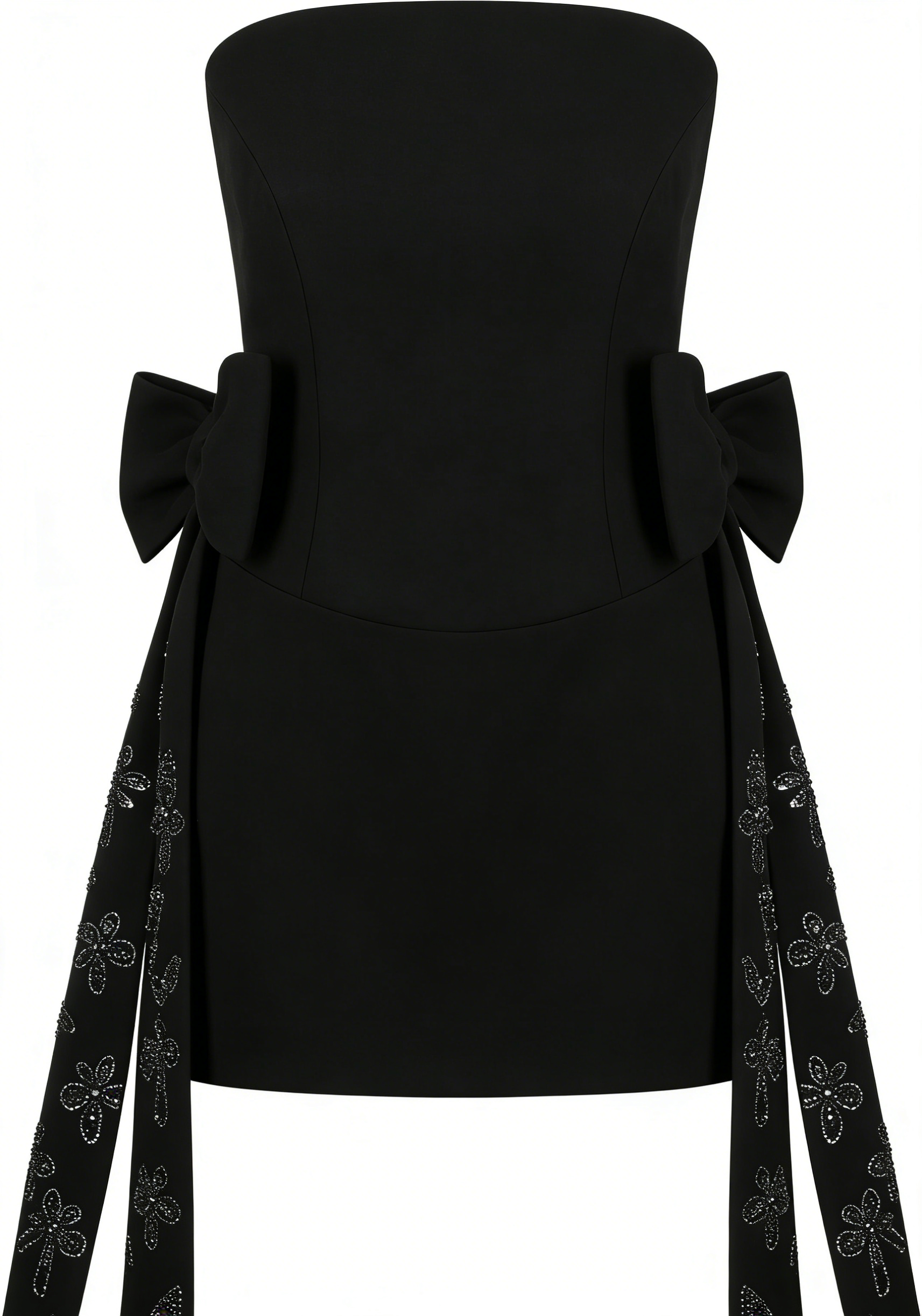 Black Strapless Bow & Crystal Accent Mini Dress
