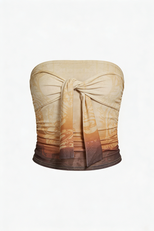 Beige to Brown Ombre Patterned Strapless Tube Top