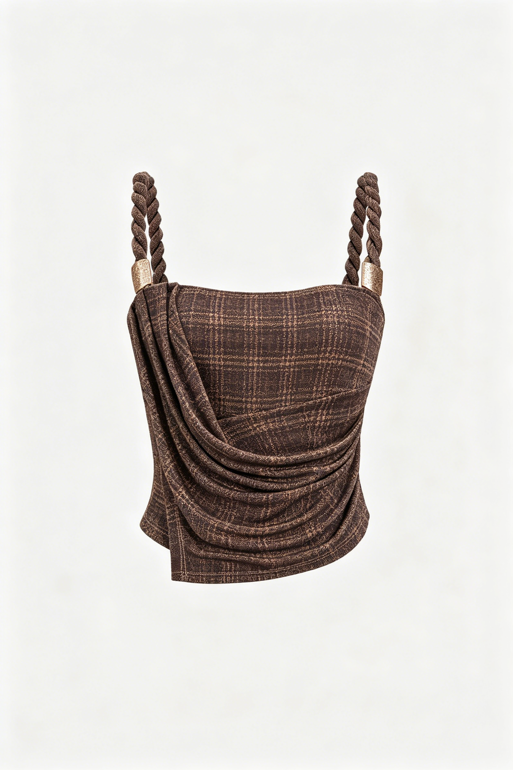 Brown Plaid Ruched Spaghetti Strap Top