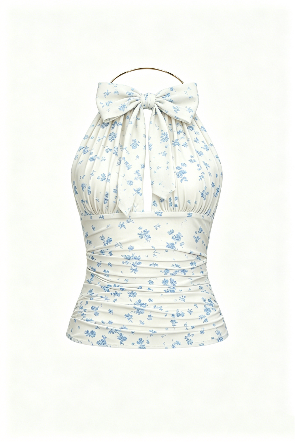 White Floral Halter Bow Corset Top
