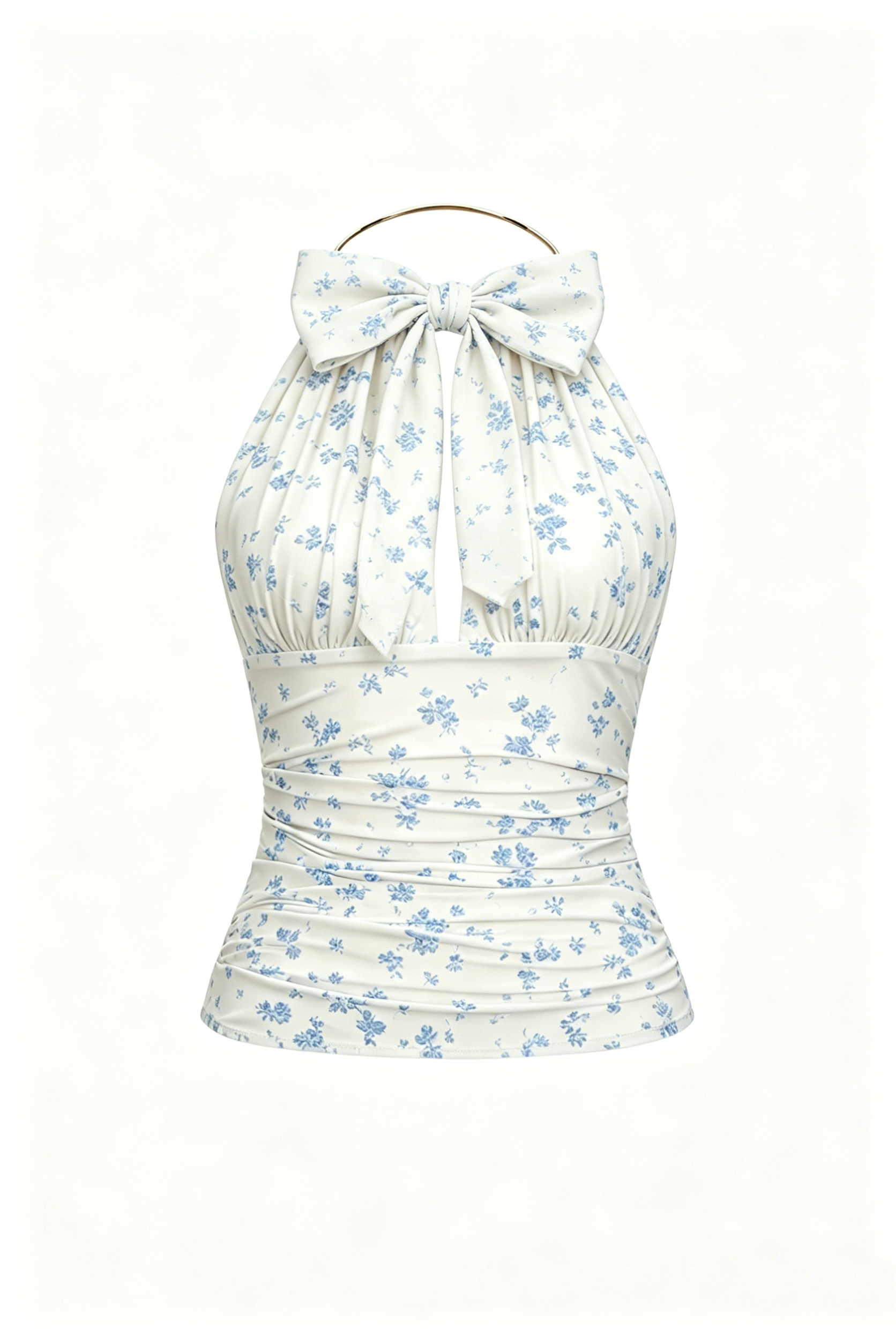 White Floral Halter Bow Corset Top