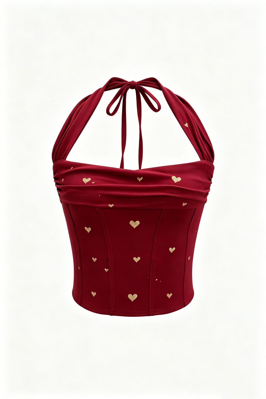 Red Heart Print Halter Corset Top