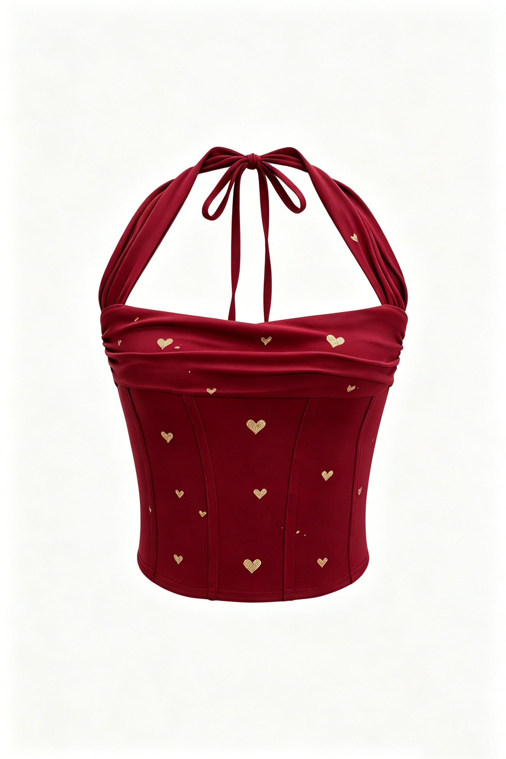 Red Heart Print Halter Corset Top