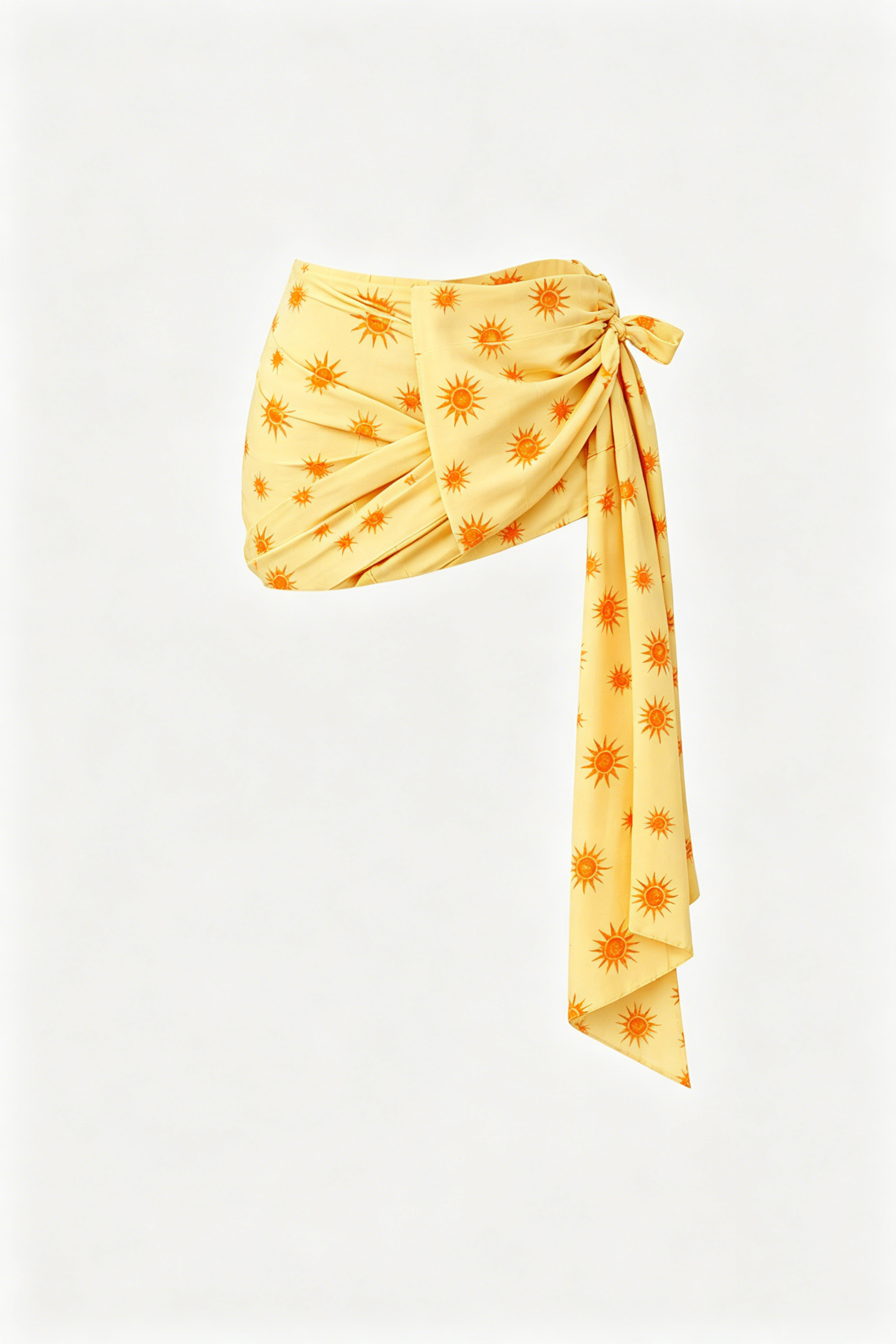 Yellow Sun Print Wrap Mini Skirt