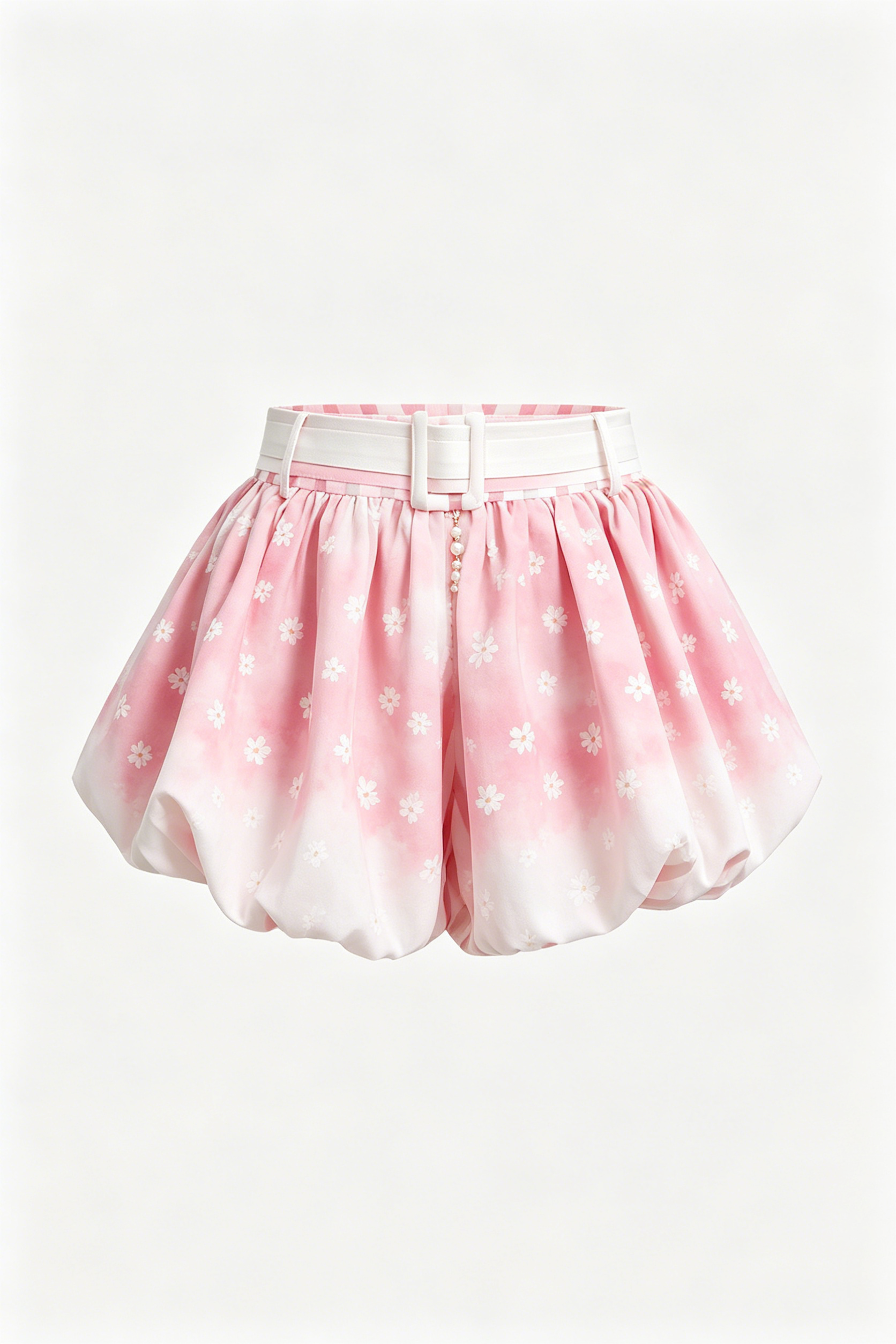 Pink Gradient Floral Bubble Skirt with Belt